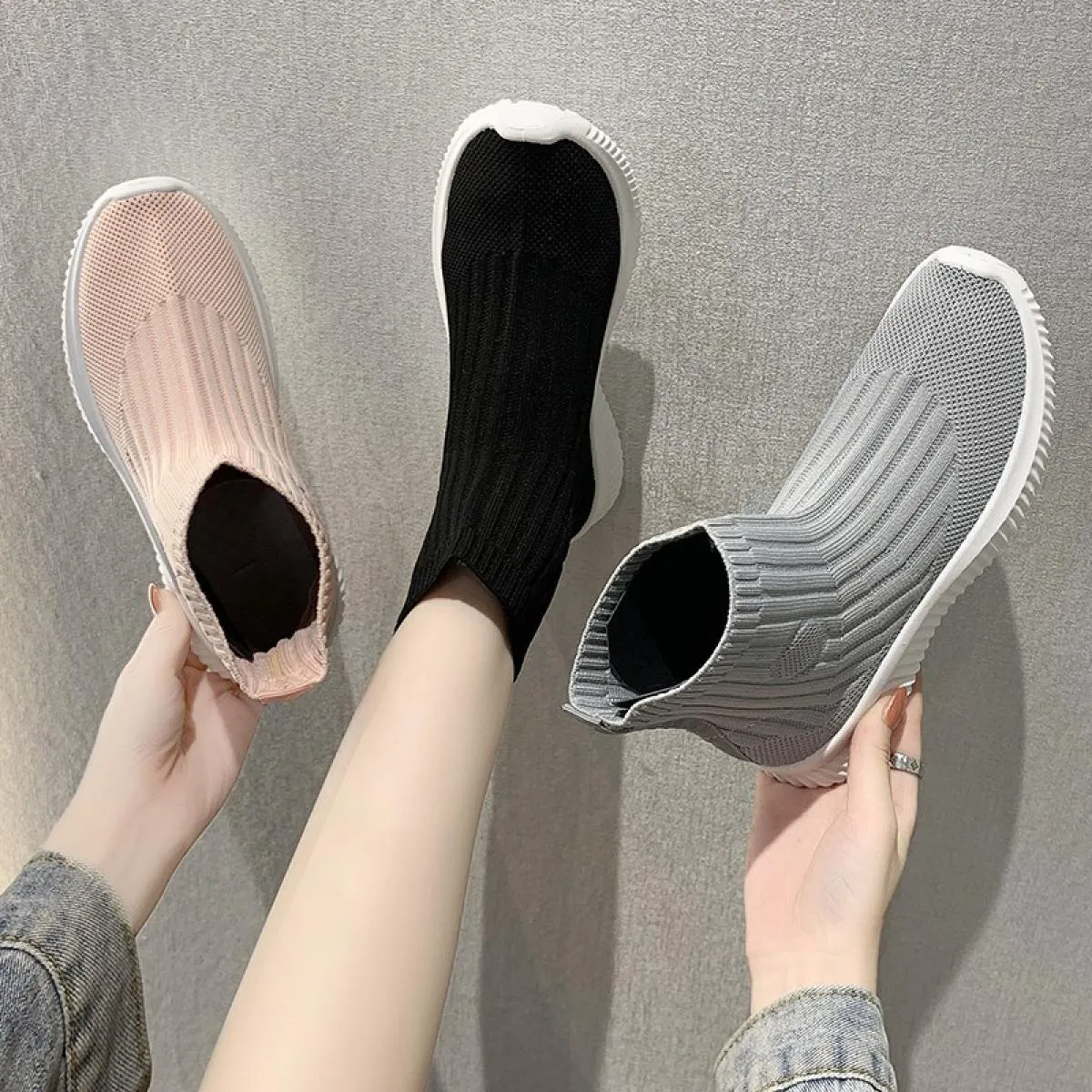 2022 nuovi calzini in tessuto elasticizzato stivali scarpe da donna da donna traspiranti lavorate a maglia alte sportive Hip Hop