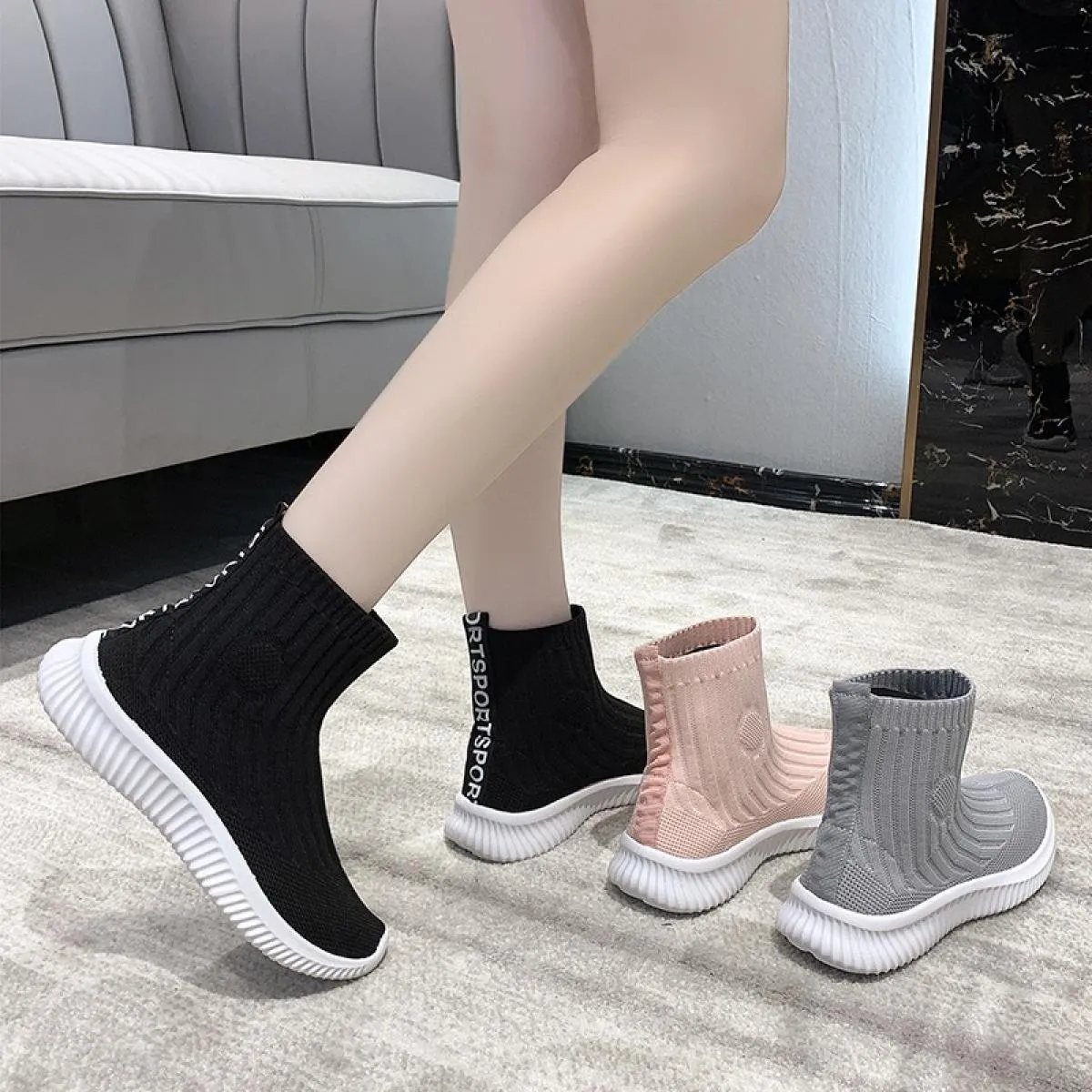 2022 nuovi calzini in tessuto elasticizzato stivali scarpe da donna da donna traspiranti lavorate a maglia alte sportive Hip Hop