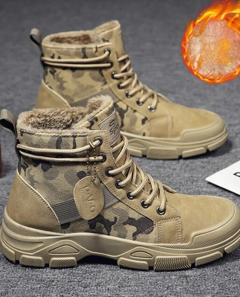 2022 nuovi Uomini di Inverno Scarpe Moda Casual Punta Rotonda Camouflage Lace Up Peluche Caldo Impermeabile Stivali Dellesercit
