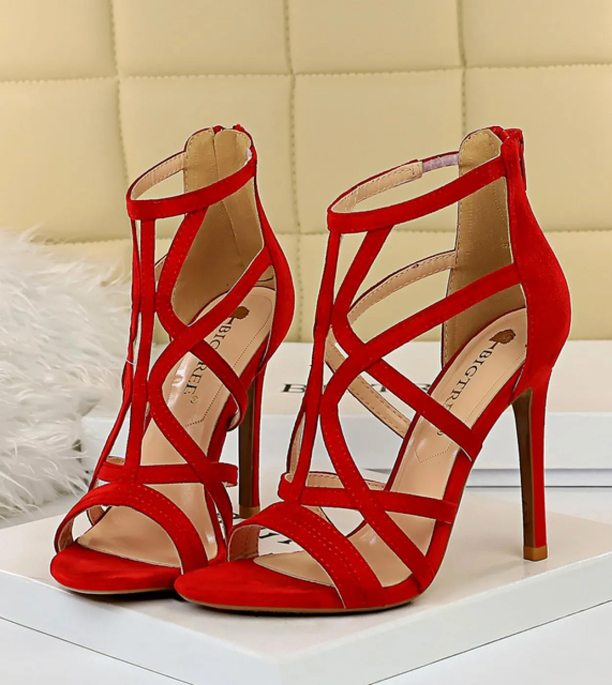 2023 Donne Gladiatore Tacchi Sandali Fetish 11 cm Tacchi Alti Stivali Lady Peep Toe Moda Giallo Blu Sandles Estate Strippe