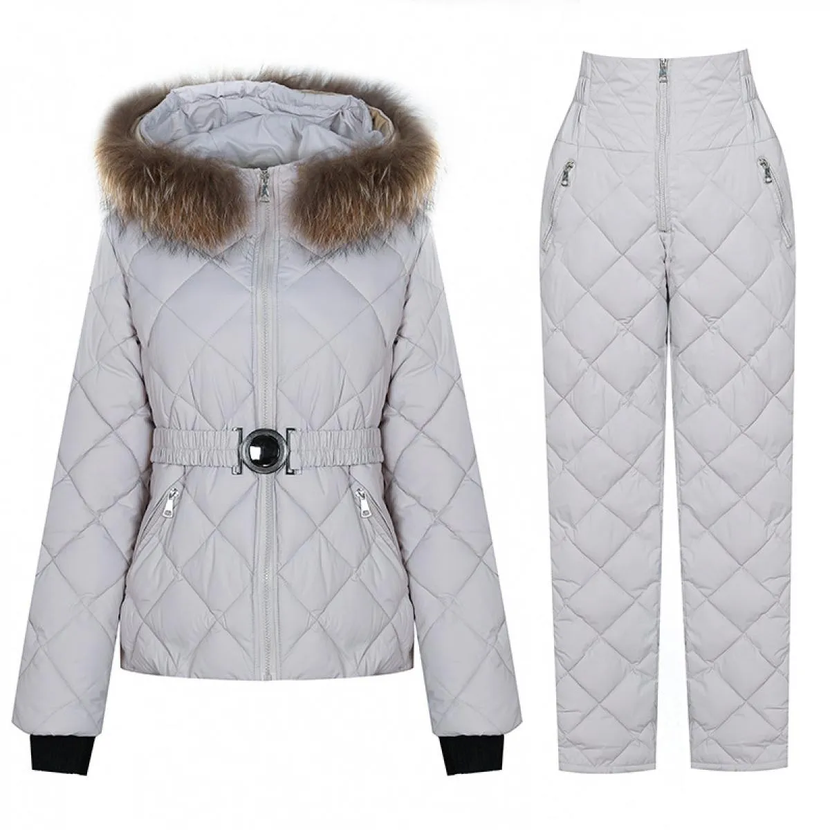 2023 inverno pelliccia sintetica con cappuccio colletto a due pezzi pantaloni set donna solido cappotto con cerniera moda cernie