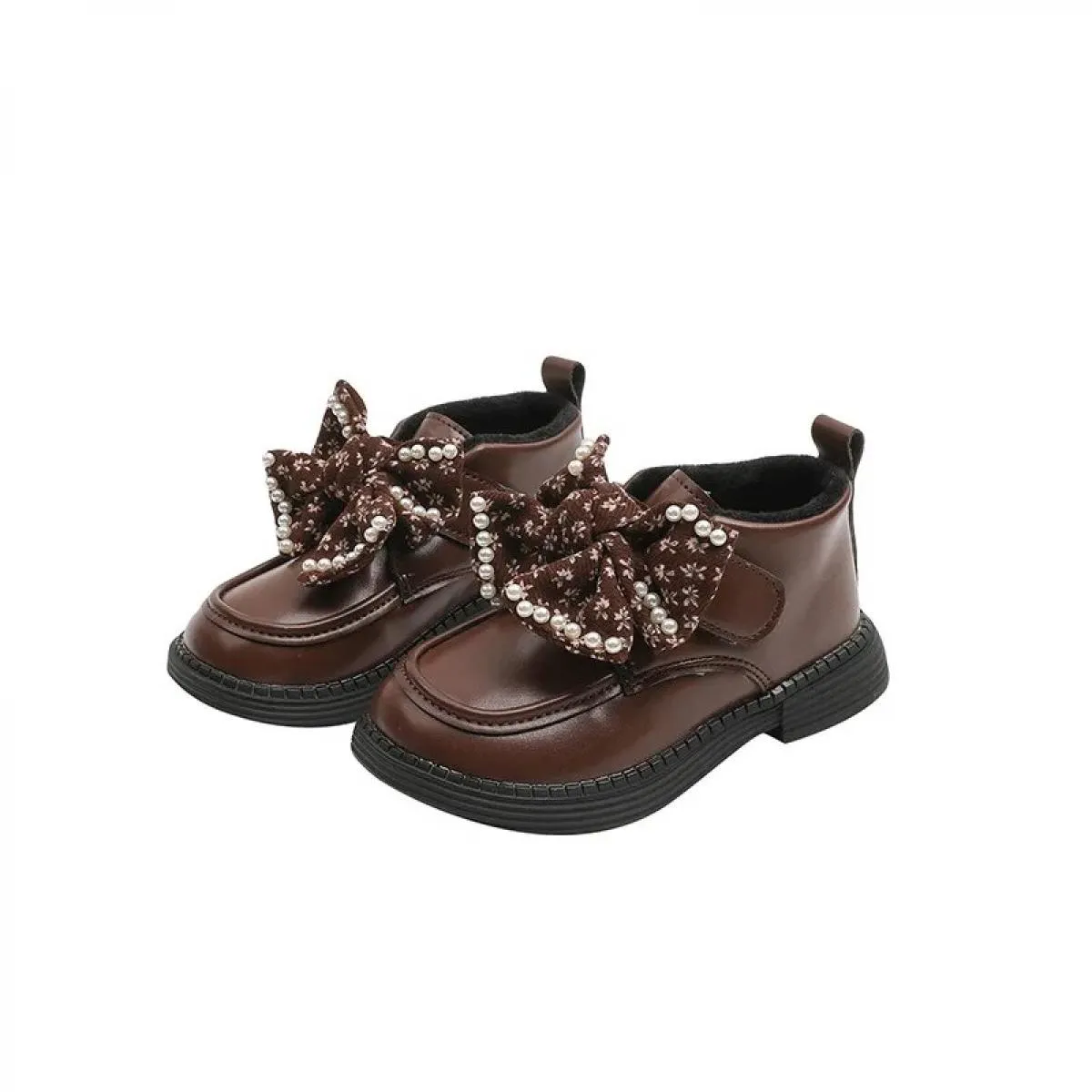 2024 nuovi bambini moda scarpe in pelle Pu ragazze arco perle scarpe da principessa bambini stivali corti casual bambino caldo p