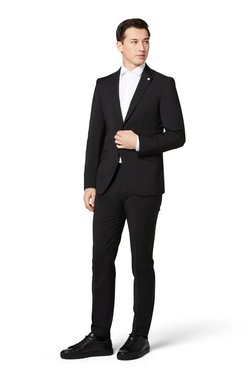 Abito digel drop quattro corto slim fit nero lana marzotto super 100's