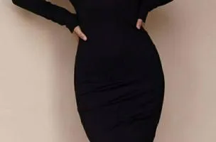 Abito elegante midi a maniche lunghe con dettaglio in pizzo trasparente Avignon, nero