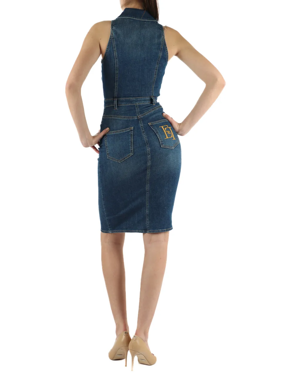Abito in denim con bottoni logo