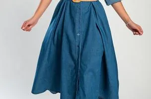 Abito midi in denim, blu