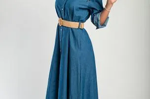 Abito midi in denim, blu