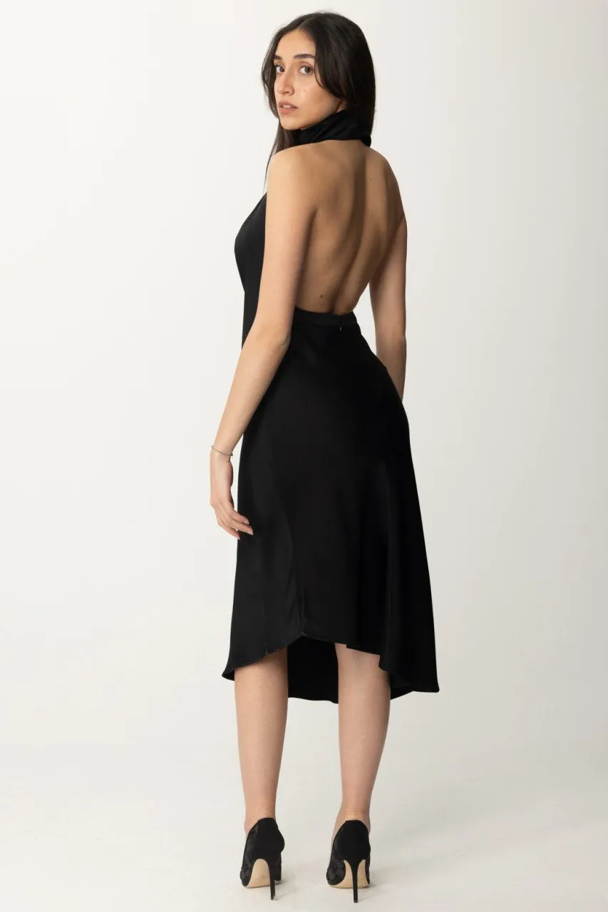 Abito midi in raso con gonna asimmetrica Nero