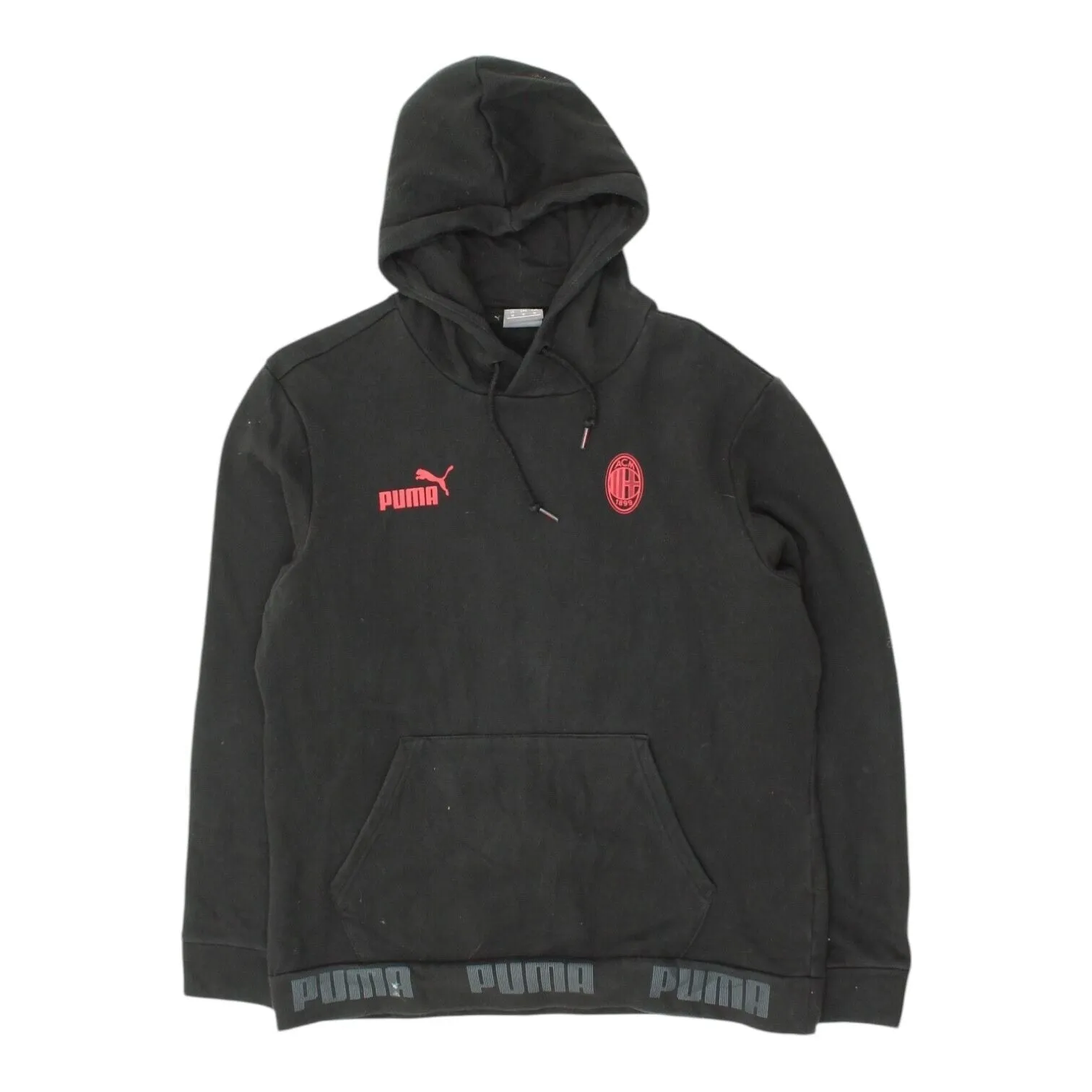 AC Milan Mens Black Puma Pullover Hoodie | Football Sportswear Jumper Hoody VTG