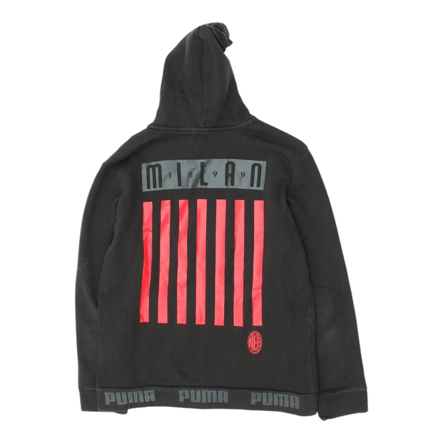 AC Milan Mens Black Puma Pullover Hoodie | Football Sportswear Jumper Hoody VTG