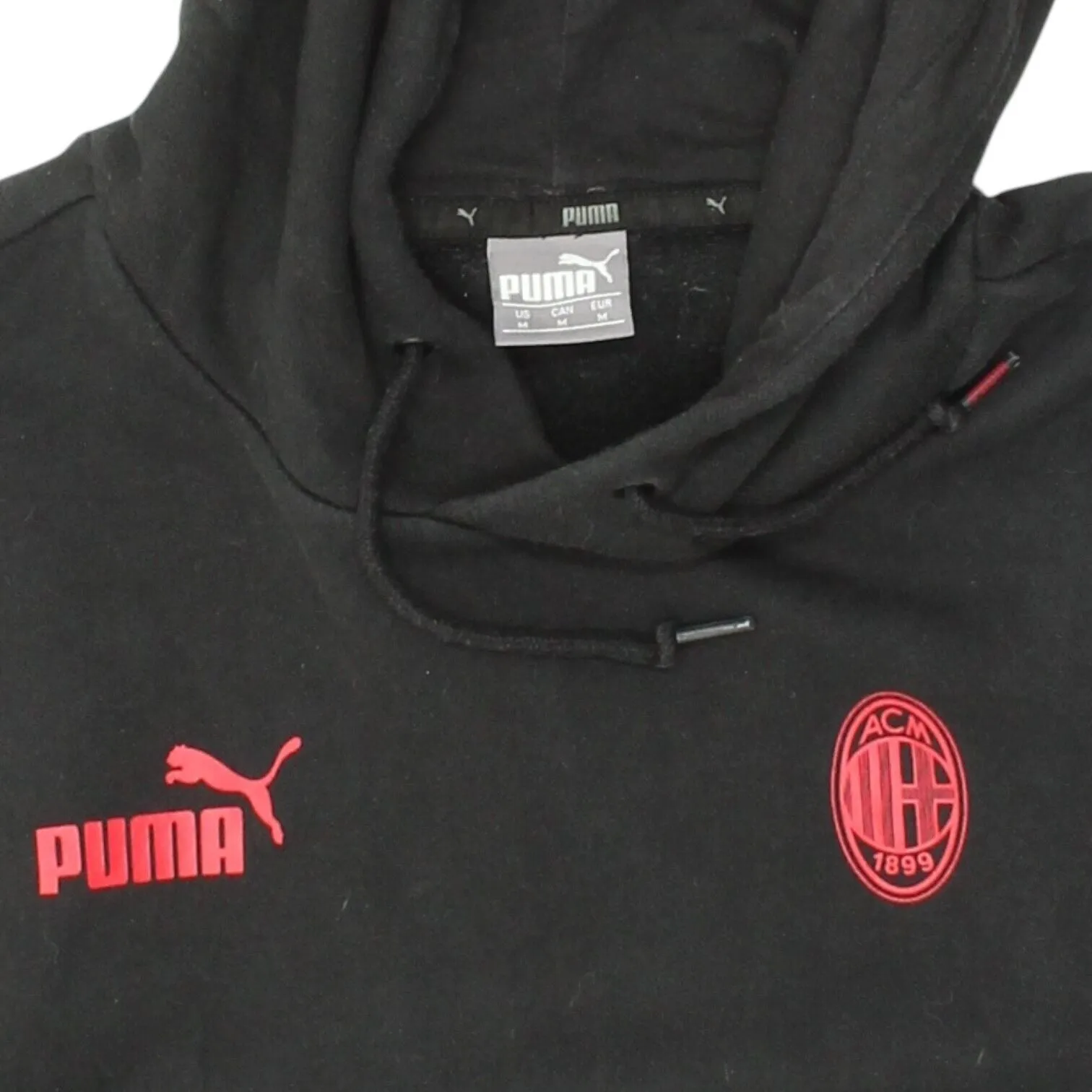 AC Milan Mens Black Puma Pullover Hoodie | Football Sportswear Jumper Hoody VTG