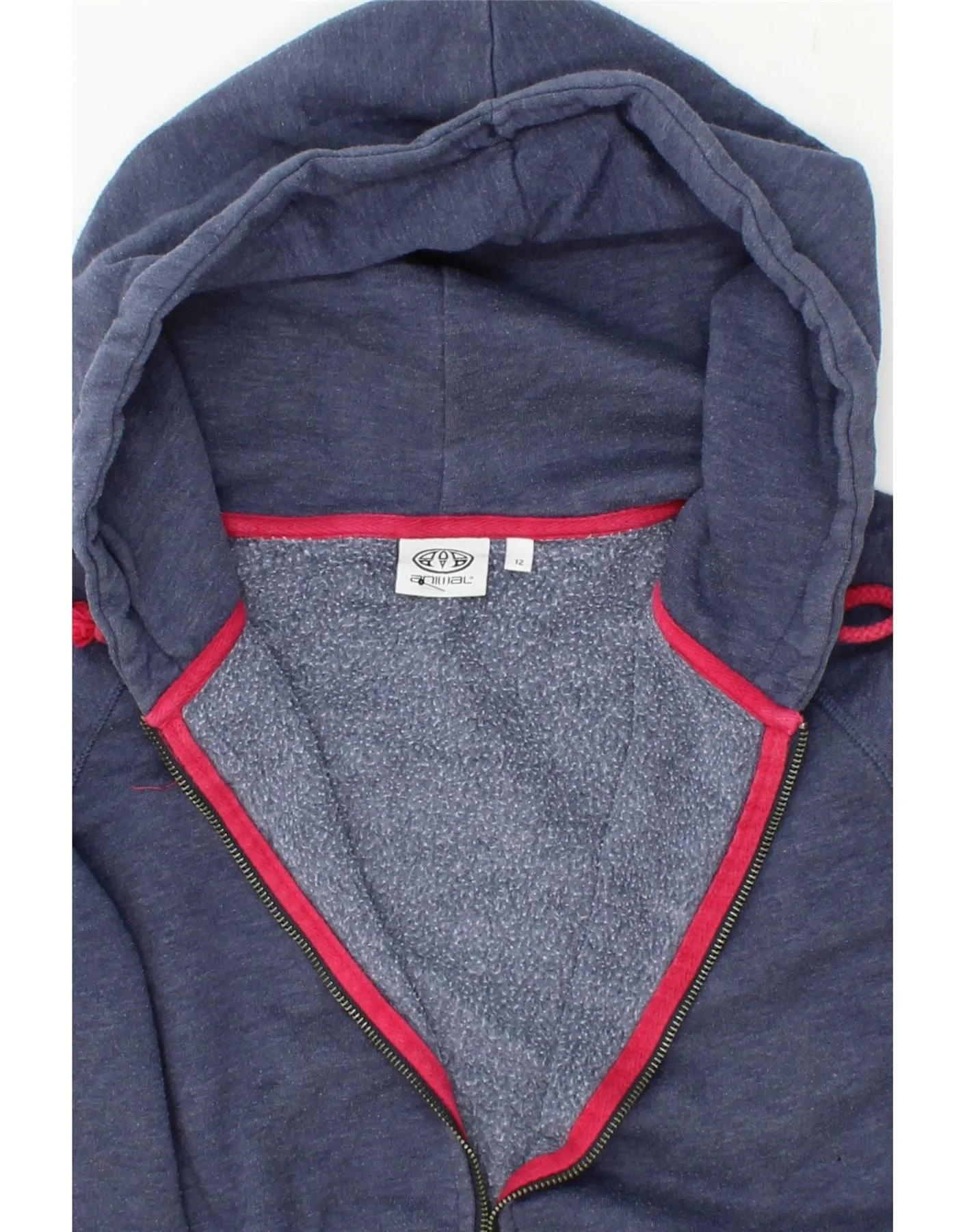 ANIMAL Womens Graphic Zip Hoodie Sweater UK 12 Medium Blue Cotton