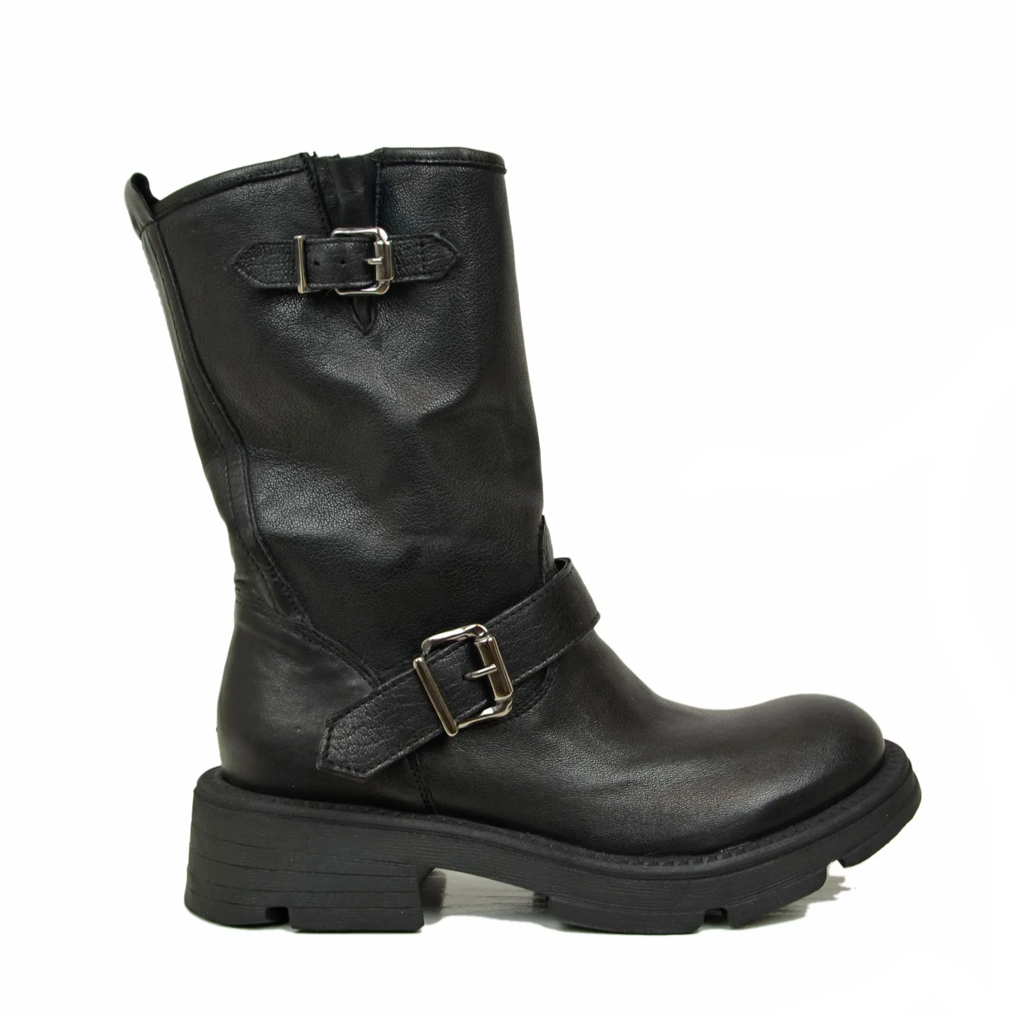 Biker Boots Donna in Pelle con Fibbie Made in Italy