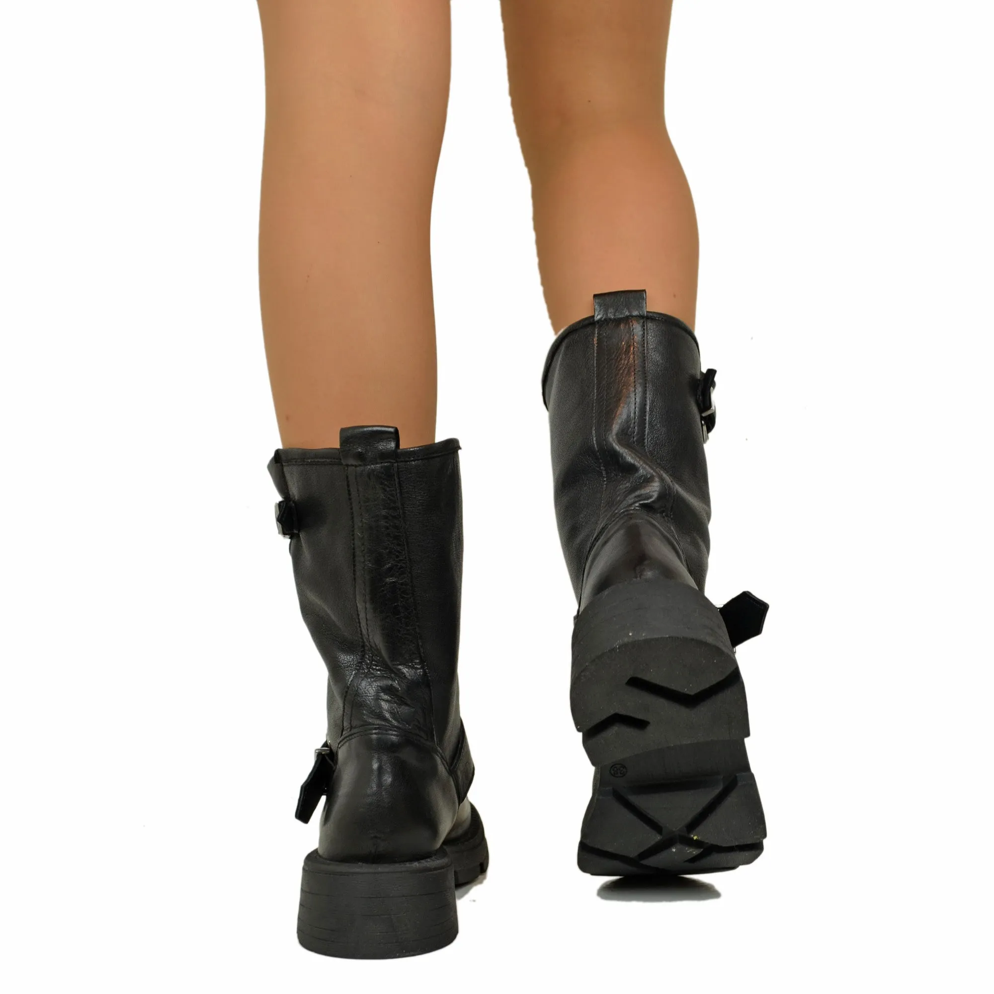Biker Boots Donna in Pelle con Fibbie Made in Italy