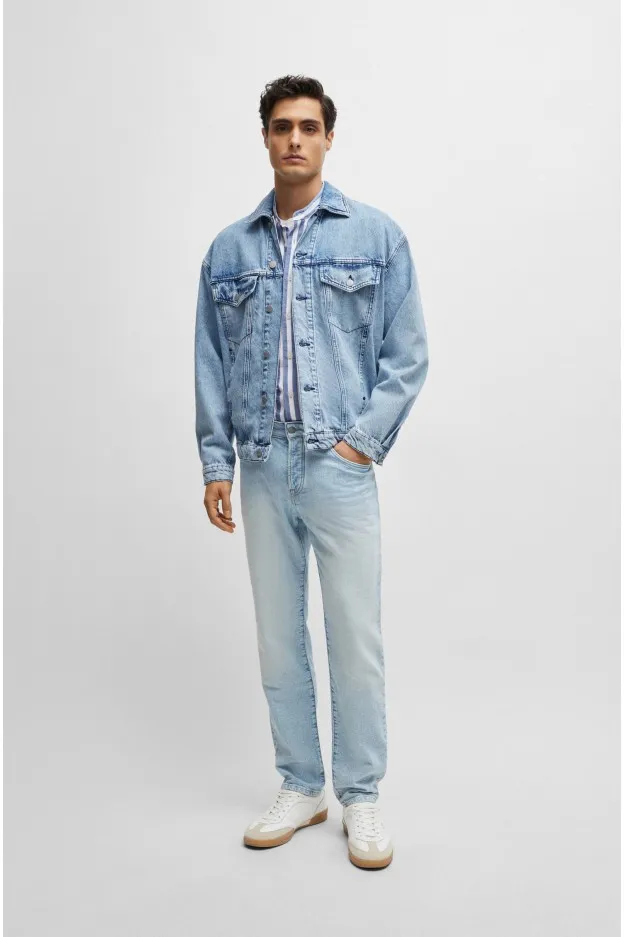   Boss - Hugo Boss     Boss - Hugo Boss Boss - Hugo Boss camicia relaxed fit senza collo in misto cotone bouclé a righe    