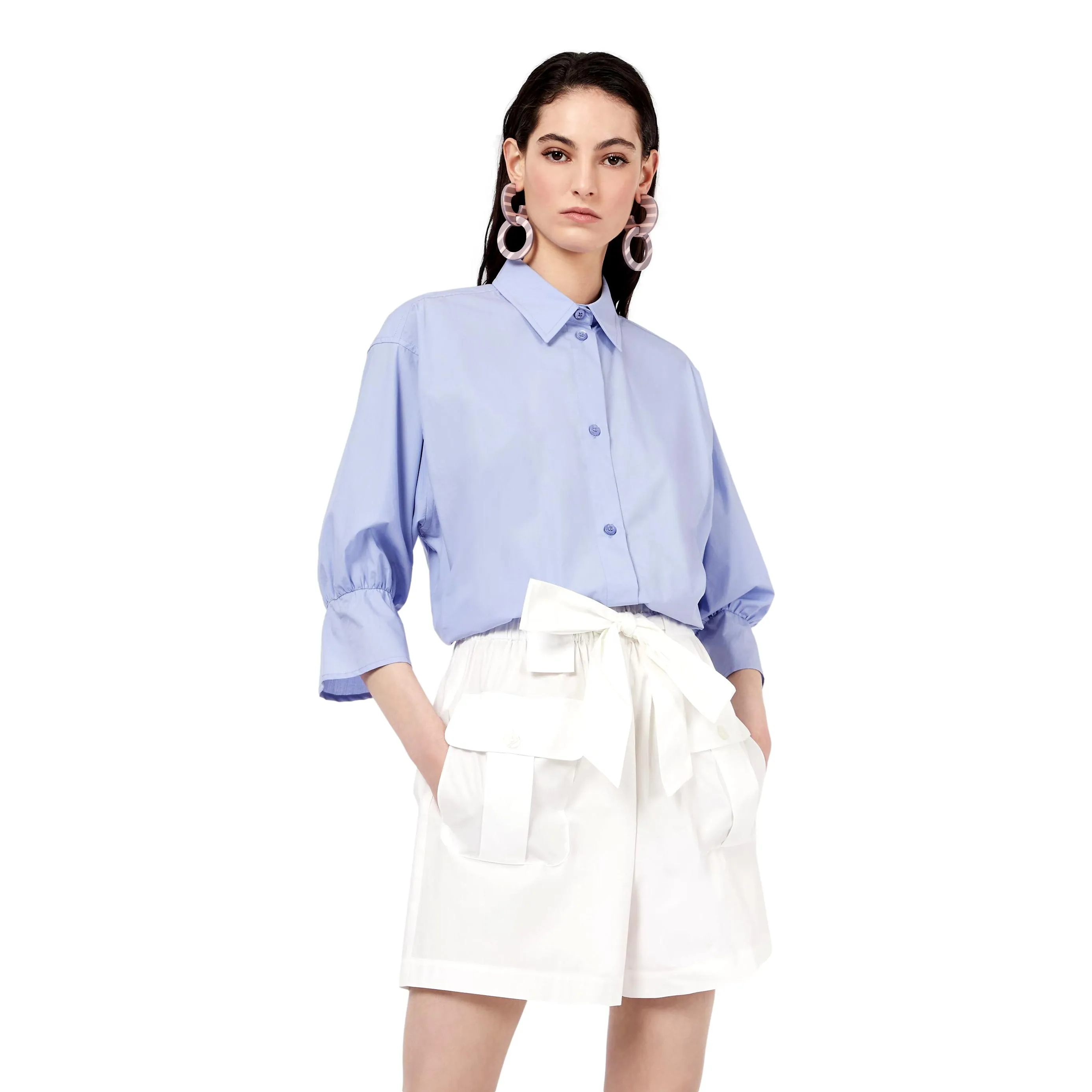 Camicia in popeline con arricciatura in vita