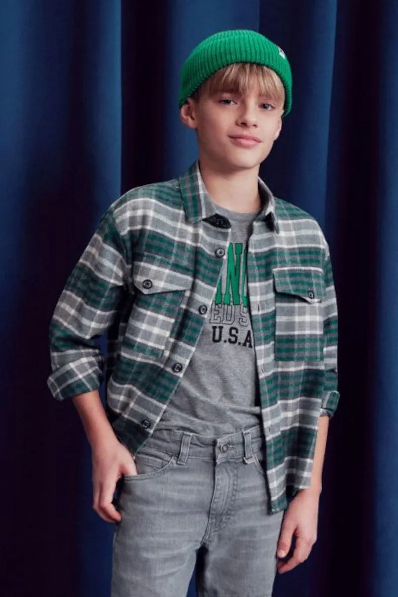 Camicia in puro cotone a quadri ragazzo Verde