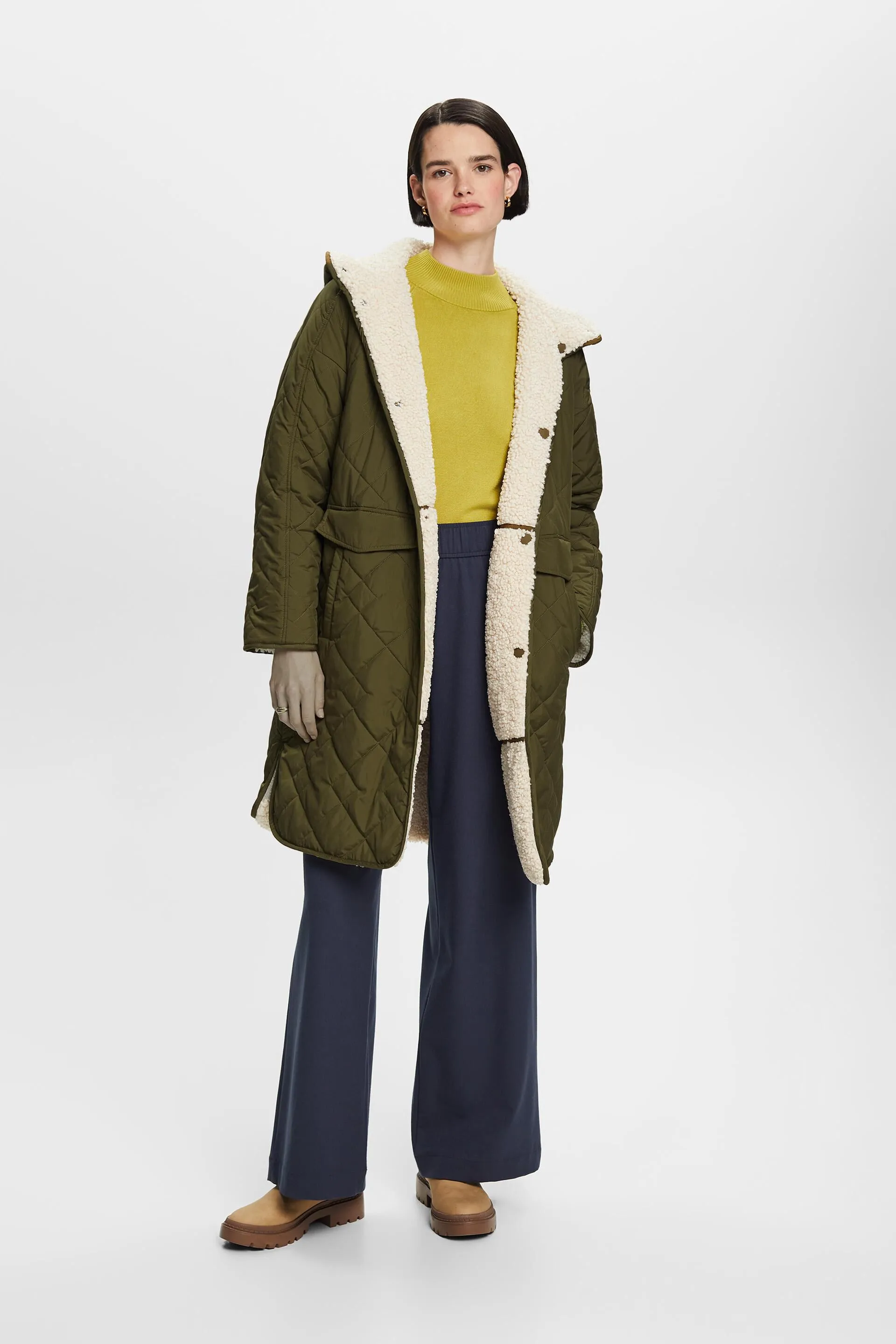 Cappotto double face trapuntato e sherpa