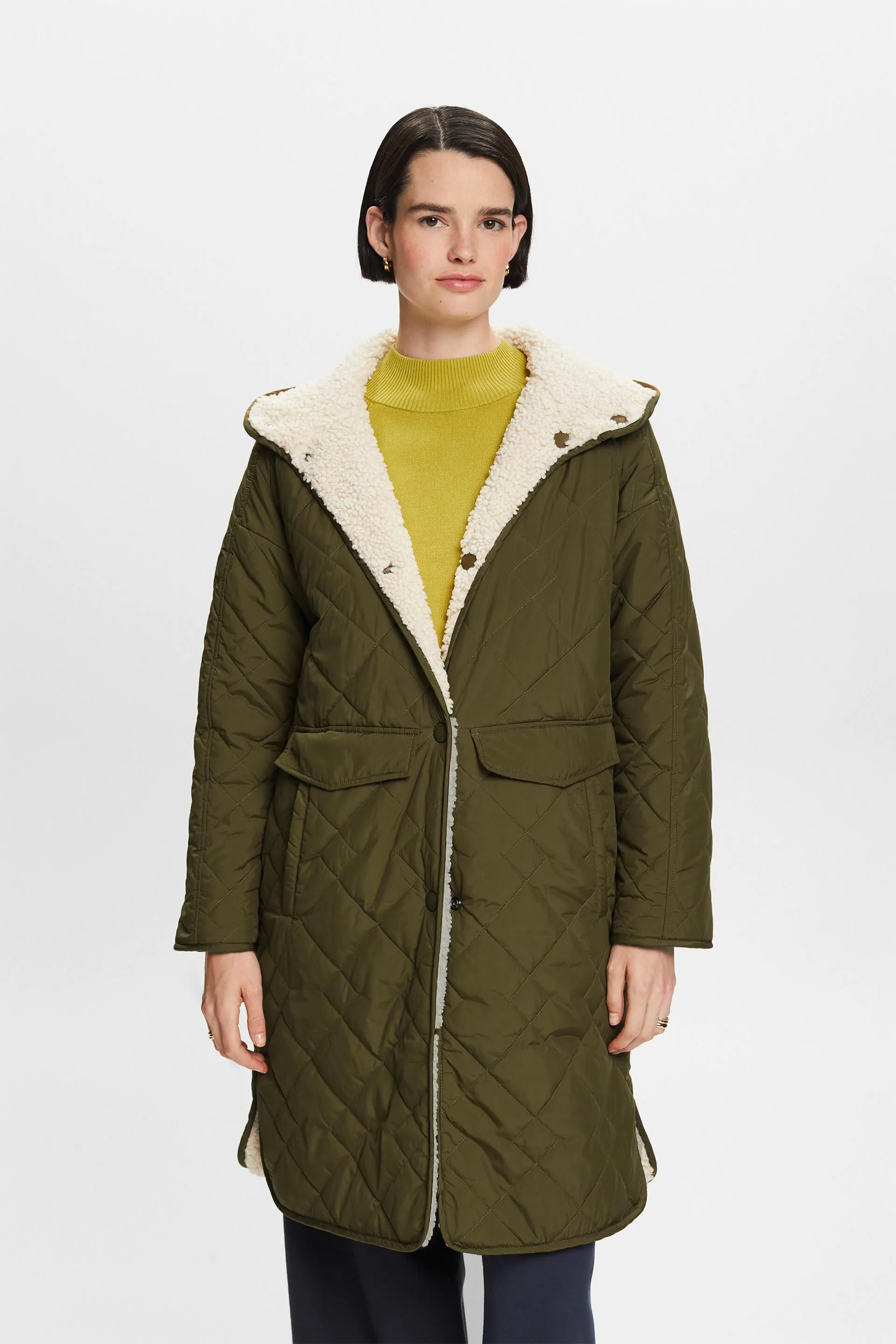 Cappotto double face trapuntato e sherpa