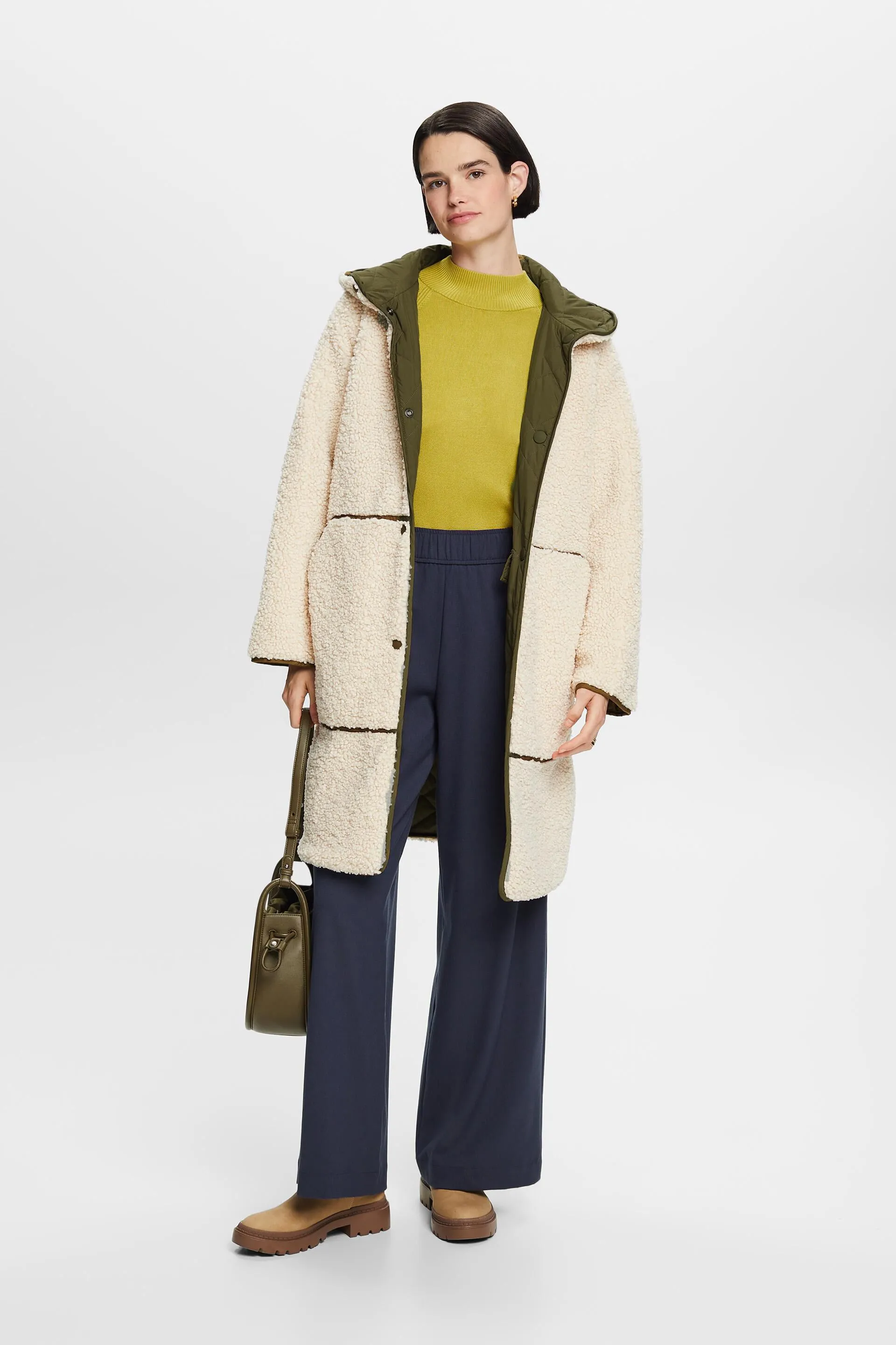 Cappotto double face trapuntato e sherpa