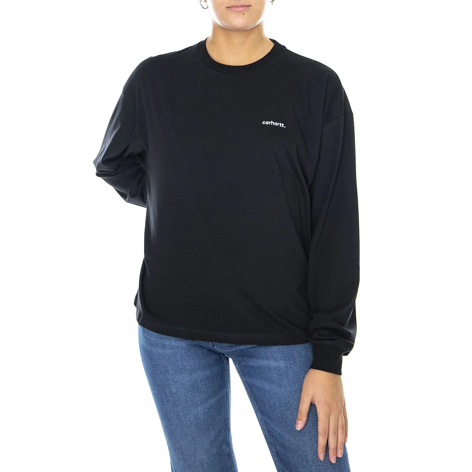 CARHARTT WIP W' L/S Typeface T-Shirt Black / White - Maglietta Girocollo Maniche Lunghe Donna Nera    