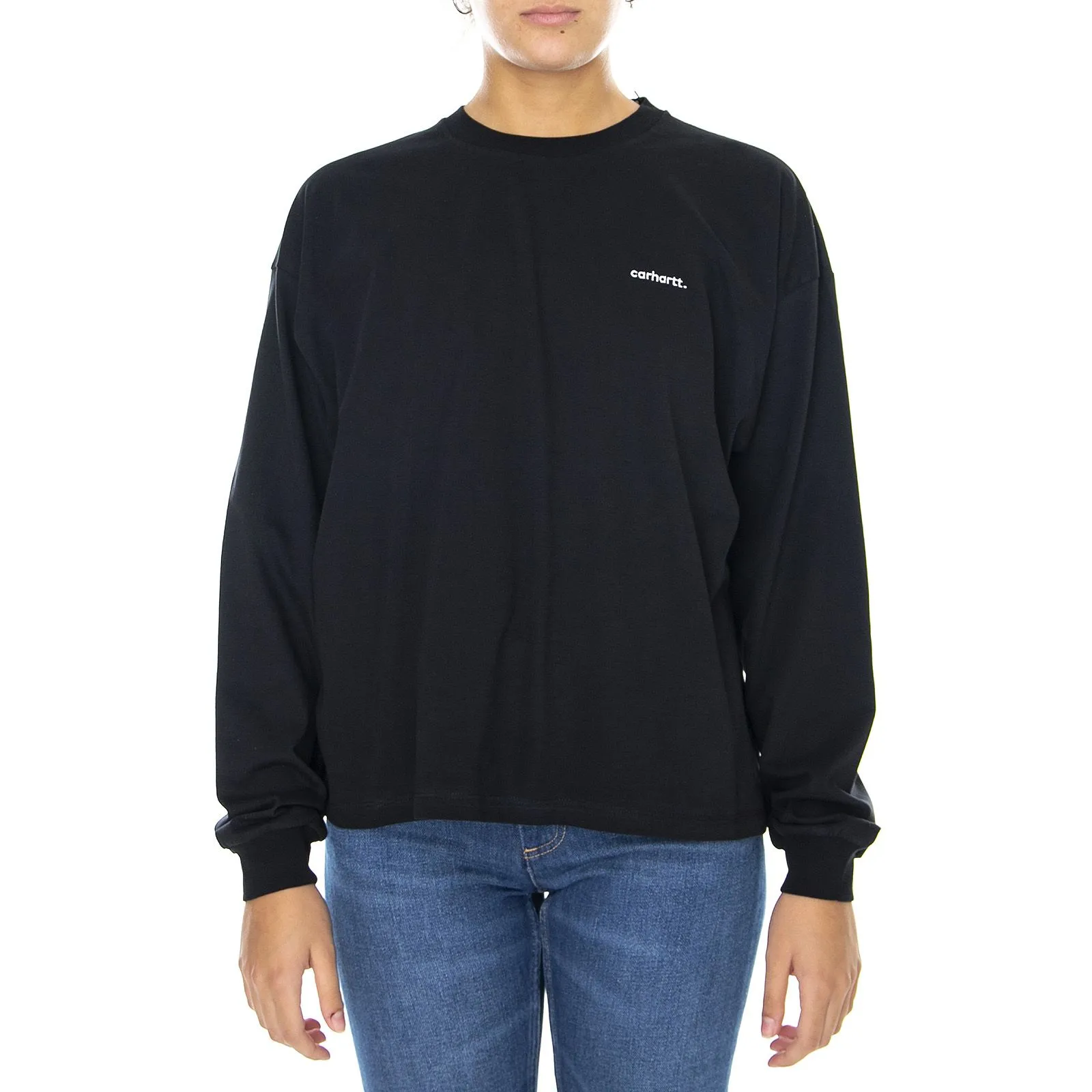 CARHARTT WIP W' L/S Typeface T-Shirt Black / White - Maglietta Girocollo Maniche Lunghe Donna Nera    