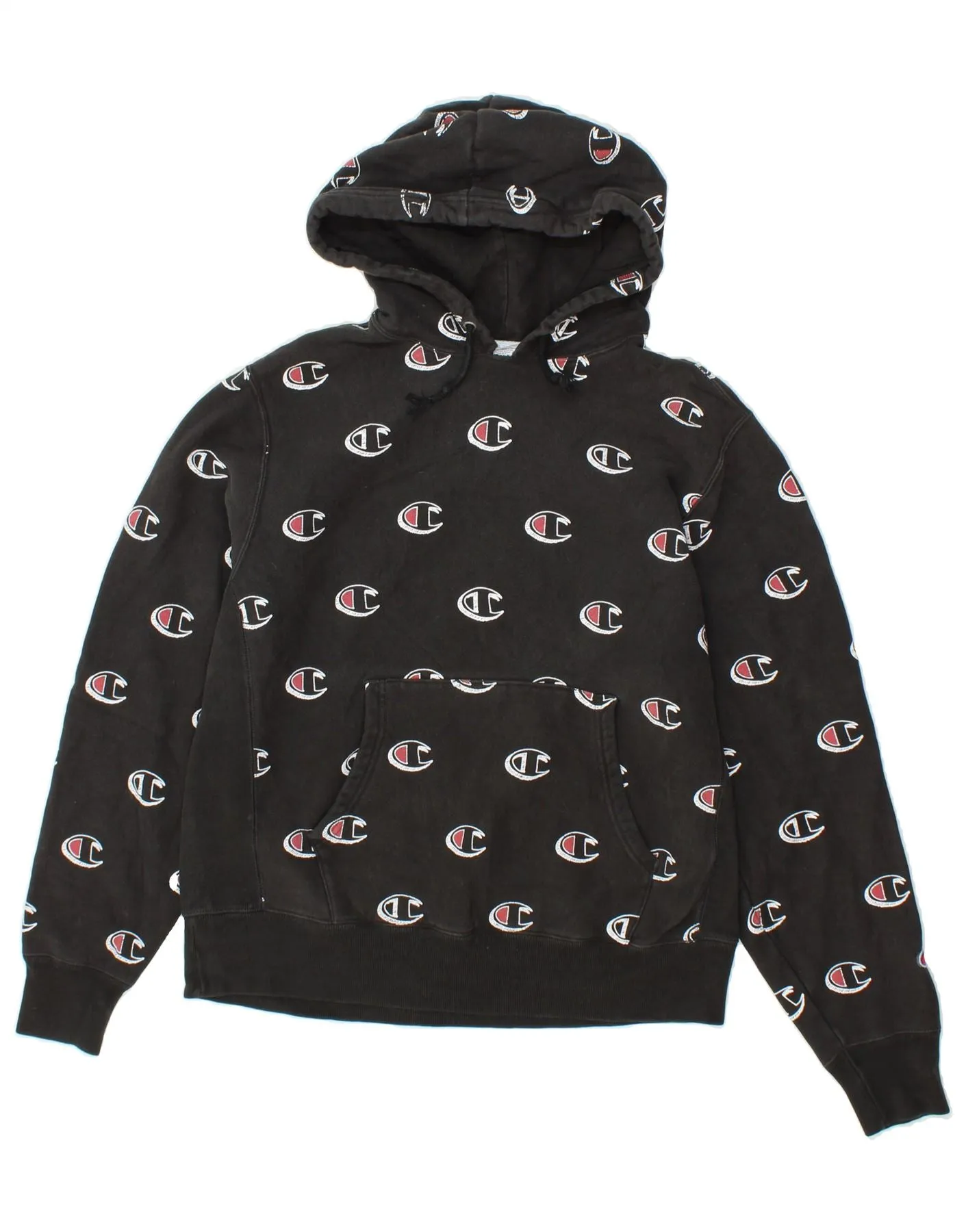 CHAMPION Womens Graphic Hoodie Jumper UK 16 Large Black Cotton