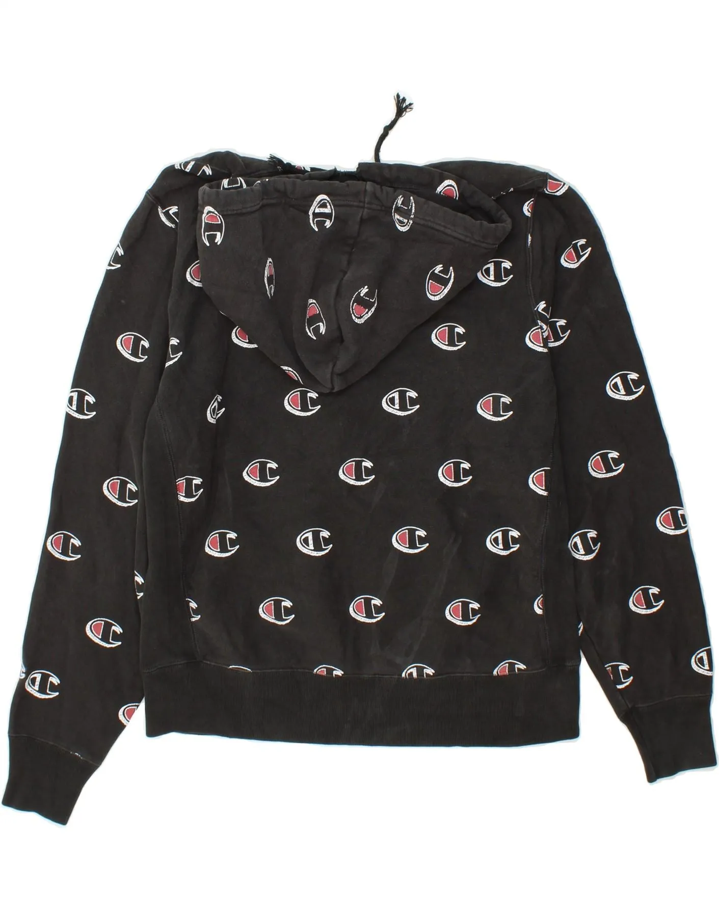 CHAMPION Womens Graphic Hoodie Jumper UK 16 Large Black Cotton