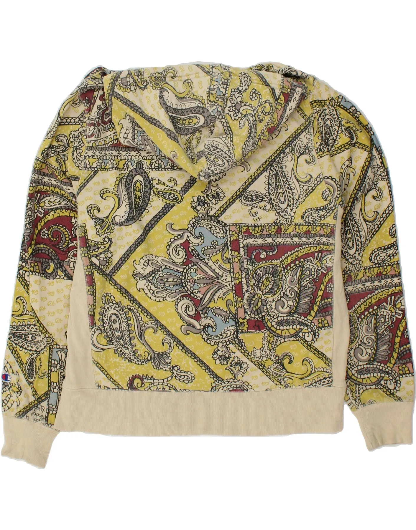 CHAMPION Womens Reverse Weave Hoodie Jumper UK 16 Large Beige Paisley