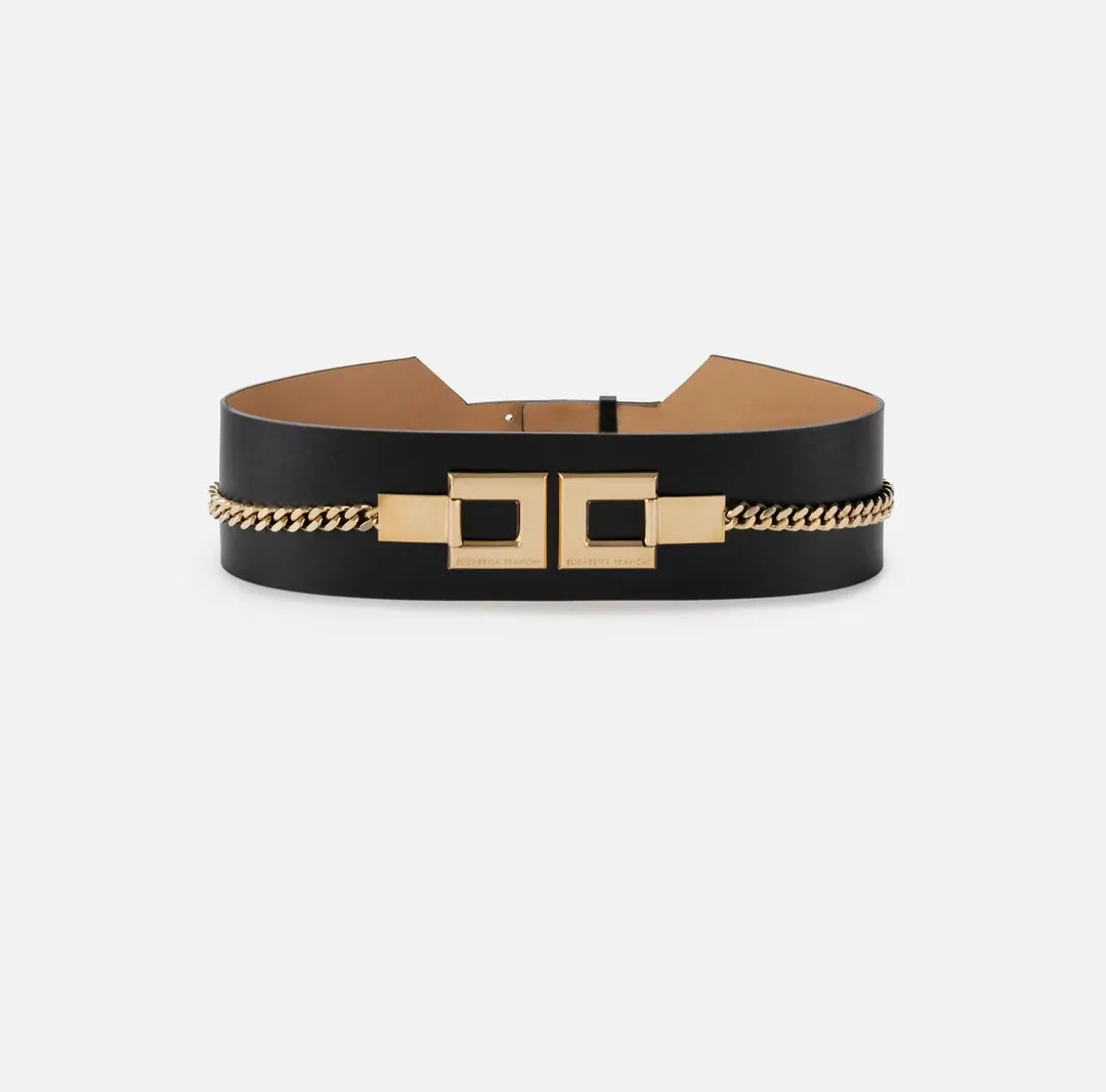 Cintura alta in materiale sintetico con logo e catena Elisabetta Franchi CT31S42E2