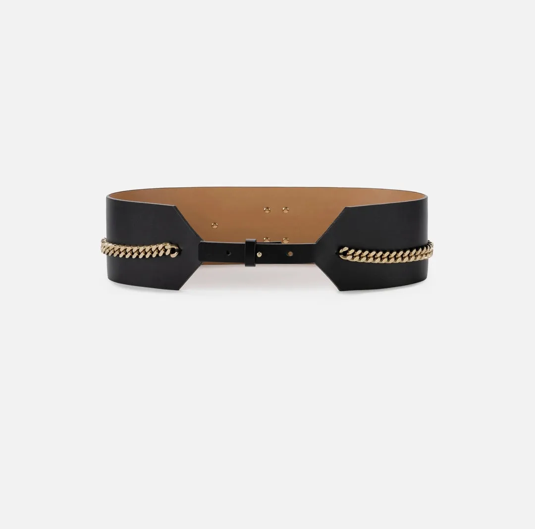 Cintura alta in materiale sintetico con logo e catena Elisabetta Franchi CT31S42E2