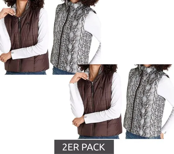 Confezione da 2 gilet reversibili da donna ALPENBLITZ, gilet trapuntato in tinta unita e stampa all over 48569704 marrone/nero/b