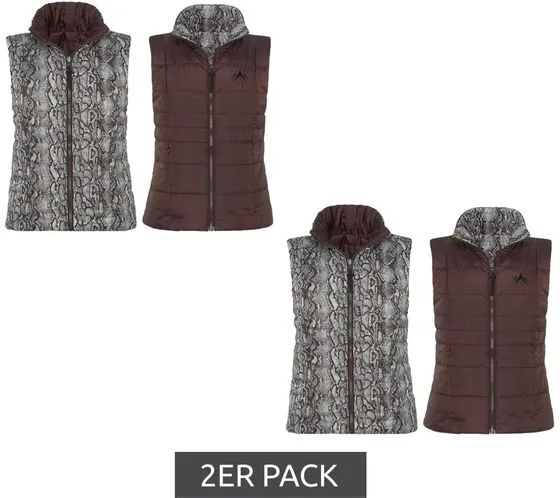 Confezione da 2 gilet reversibili da donna ALPENBLITZ, gilet trapuntato in tinta unita e stampa all over 48569704 marrone/nero/b