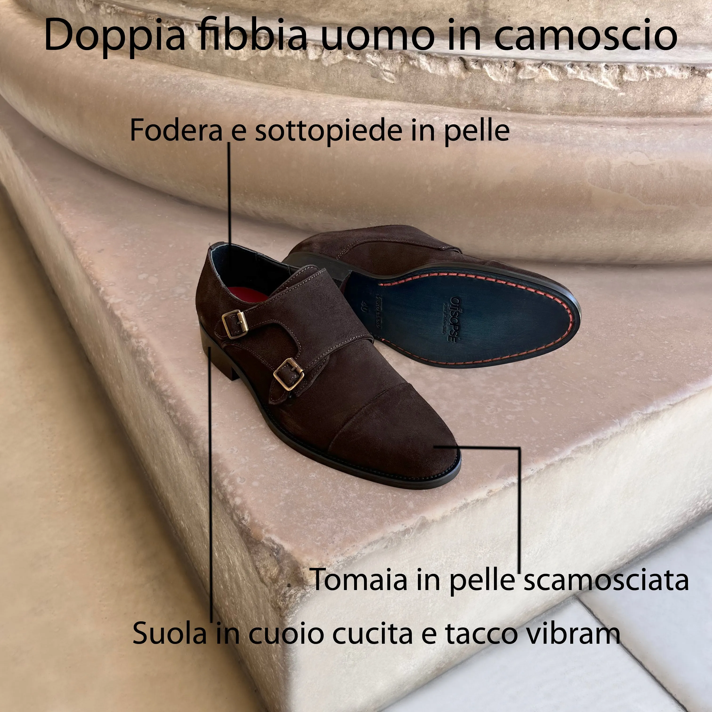Doppia fibbia in camoscio testa di moro