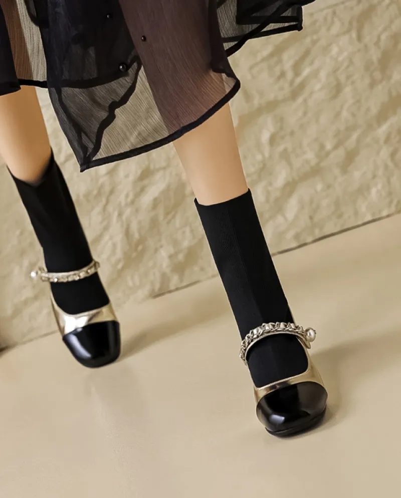 E piccoli stivali corti stile profumato per le donne in autunno e inverno Nuovo stile cuciture a maglia calza con tacco spesso B