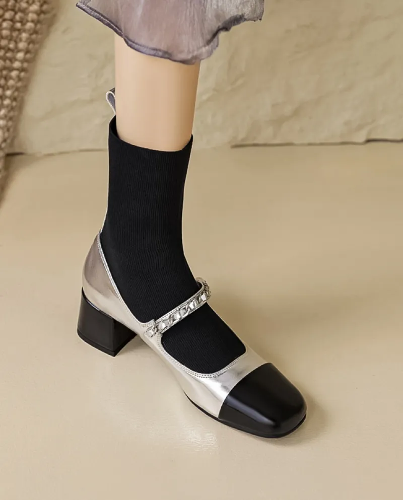 E piccoli stivali corti stile profumato per le donne in autunno e inverno Nuovo stile cuciture a maglia calza con tacco spesso B