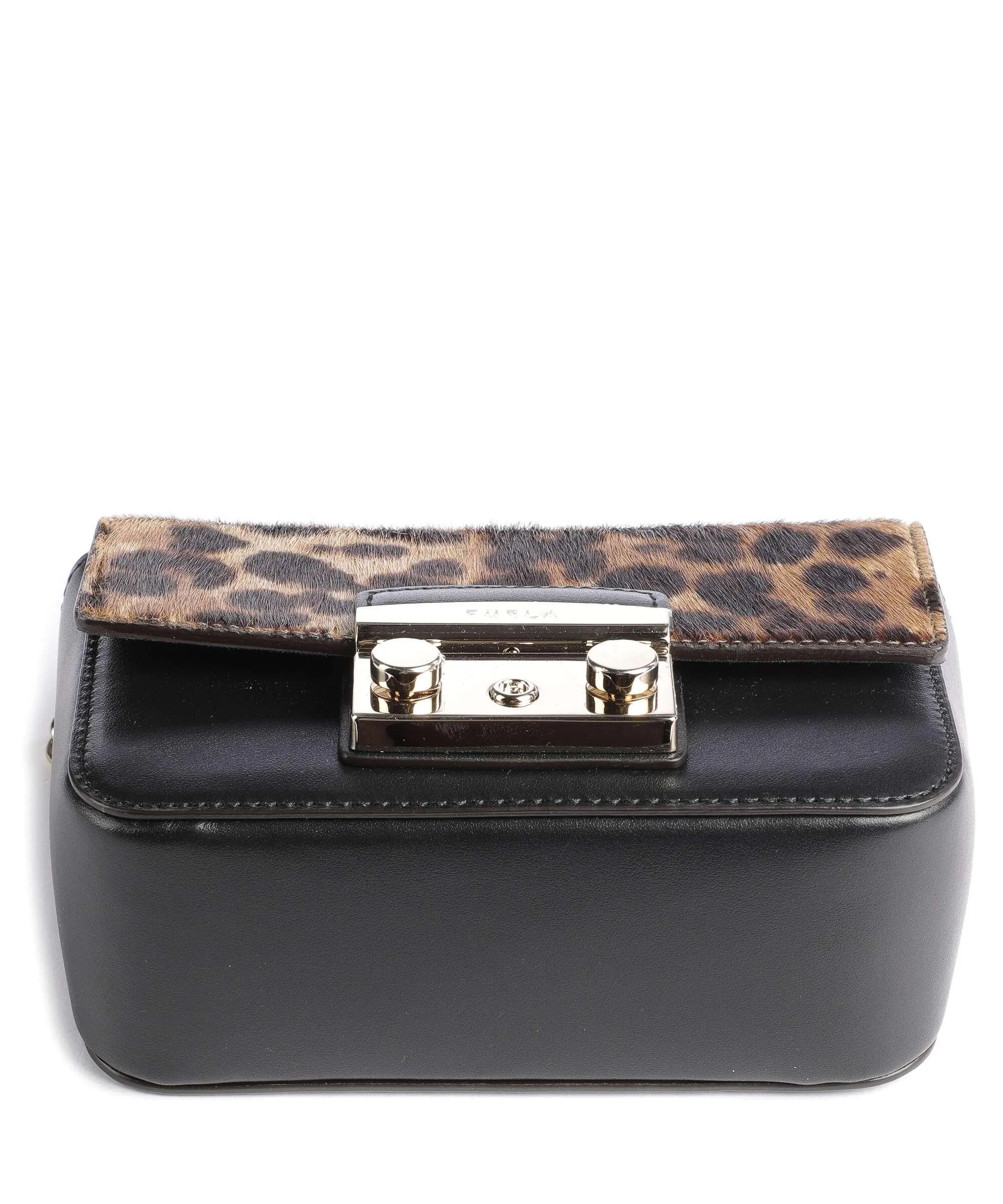  Furla Metropolis Mini Borsa a spalla pelle a grana fine, pelliccia nero  