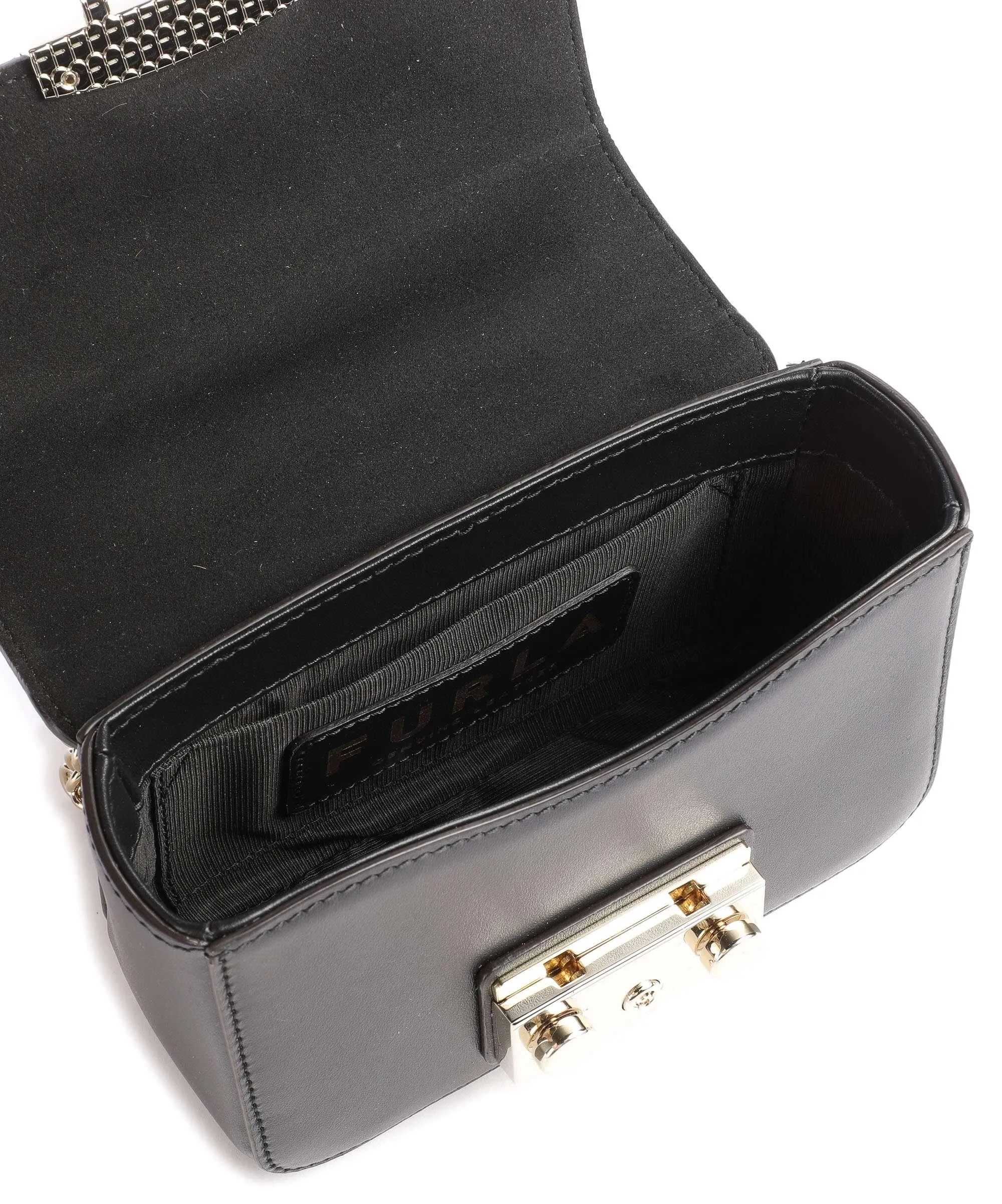  Furla Metropolis Mini Borsa a spalla pelle a grana fine, pelliccia nero  
