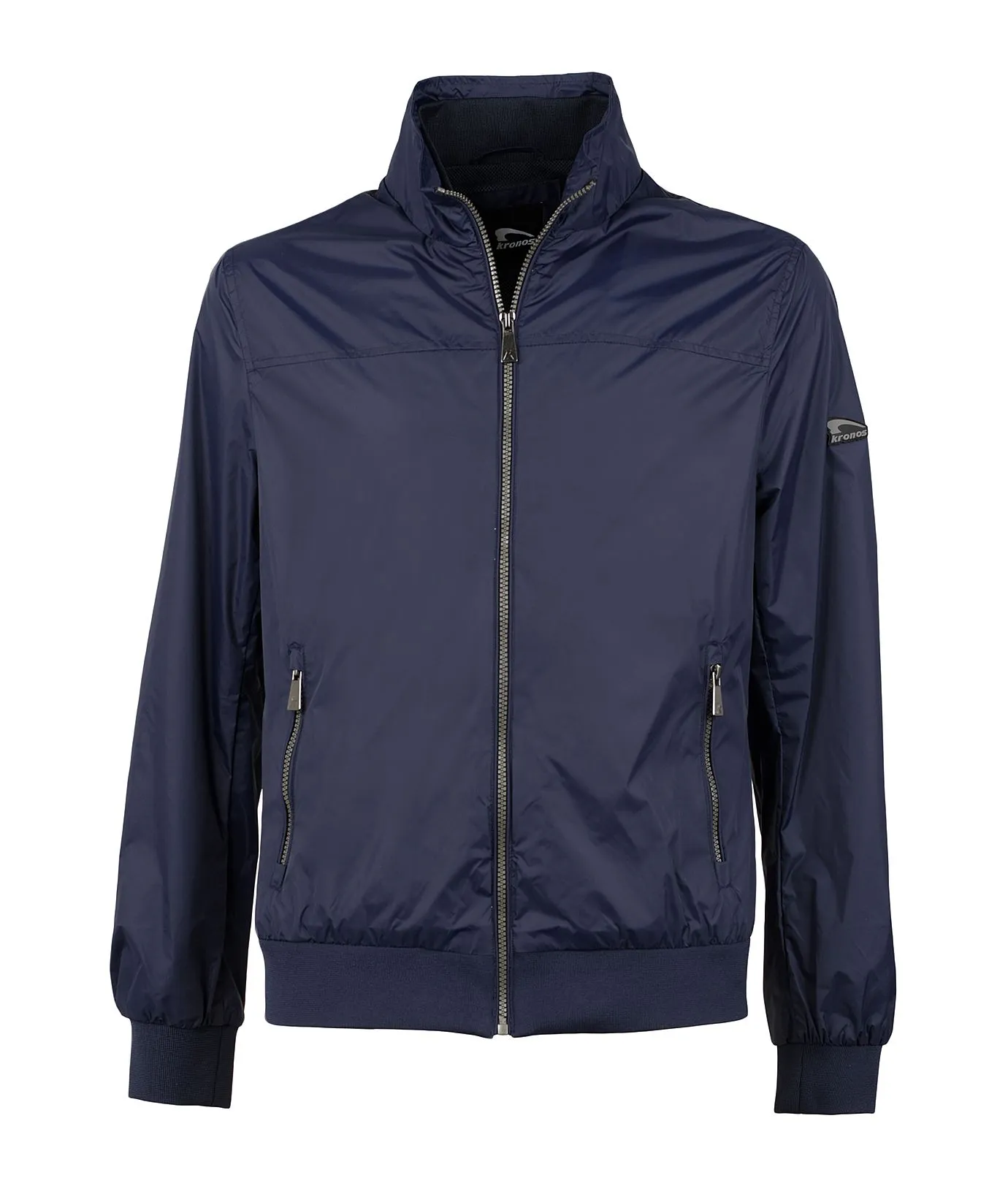 Giacca antivento blu con tasche e zip