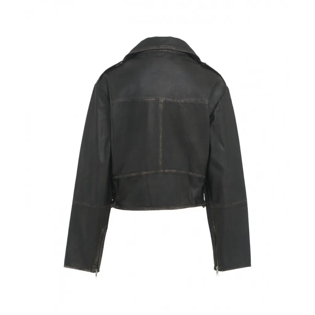 Giacca biker in pelle marrone scuro