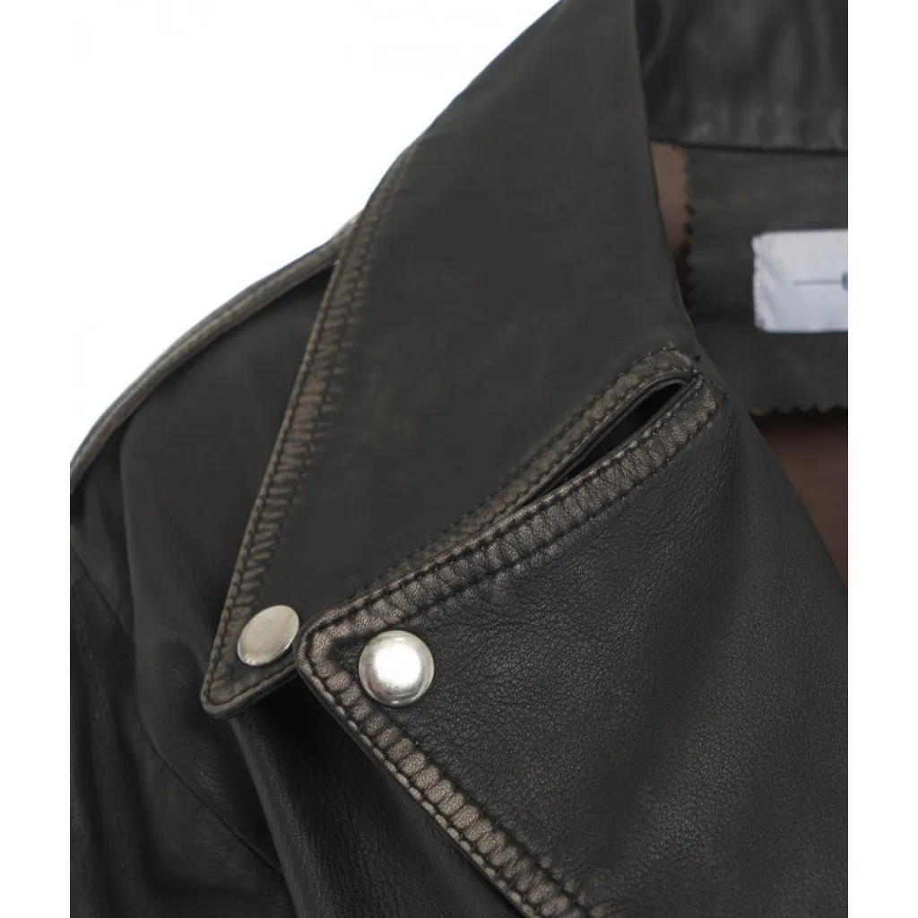 Giacca biker in pelle marrone scuro