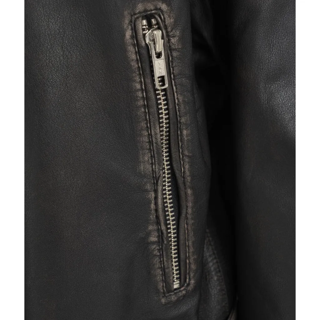 Giacca biker in pelle marrone scuro