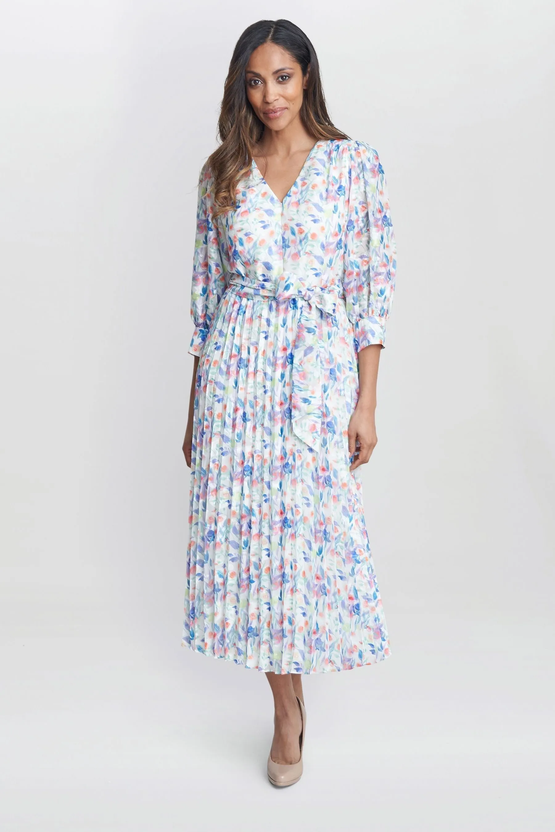 Gina Bacconi Sicily - Stampa Bianco in jacquard - Abito con A pieghe gonna