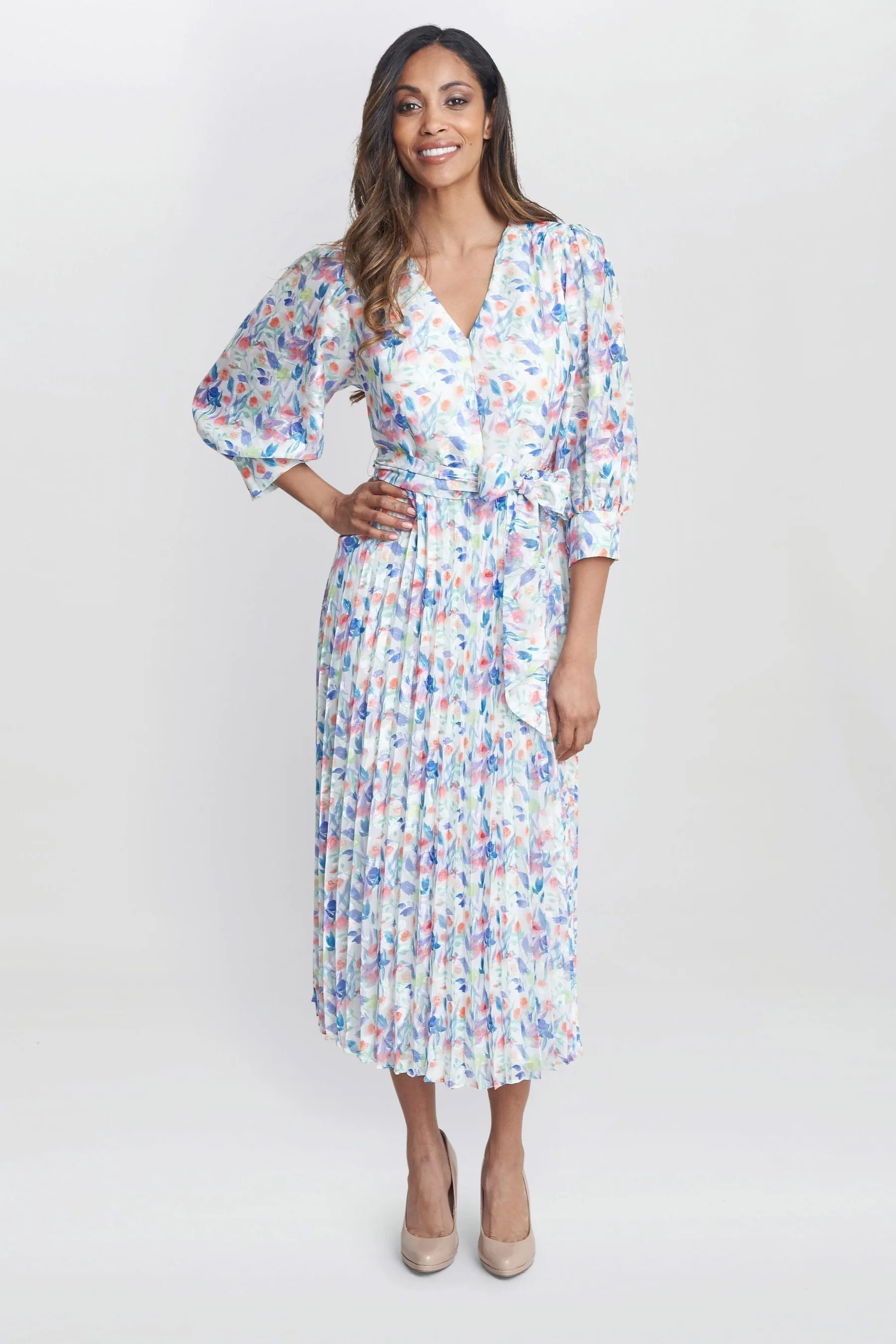 Gina Bacconi Sicily - Stampa Bianco in jacquard - Abito con A pieghe gonna