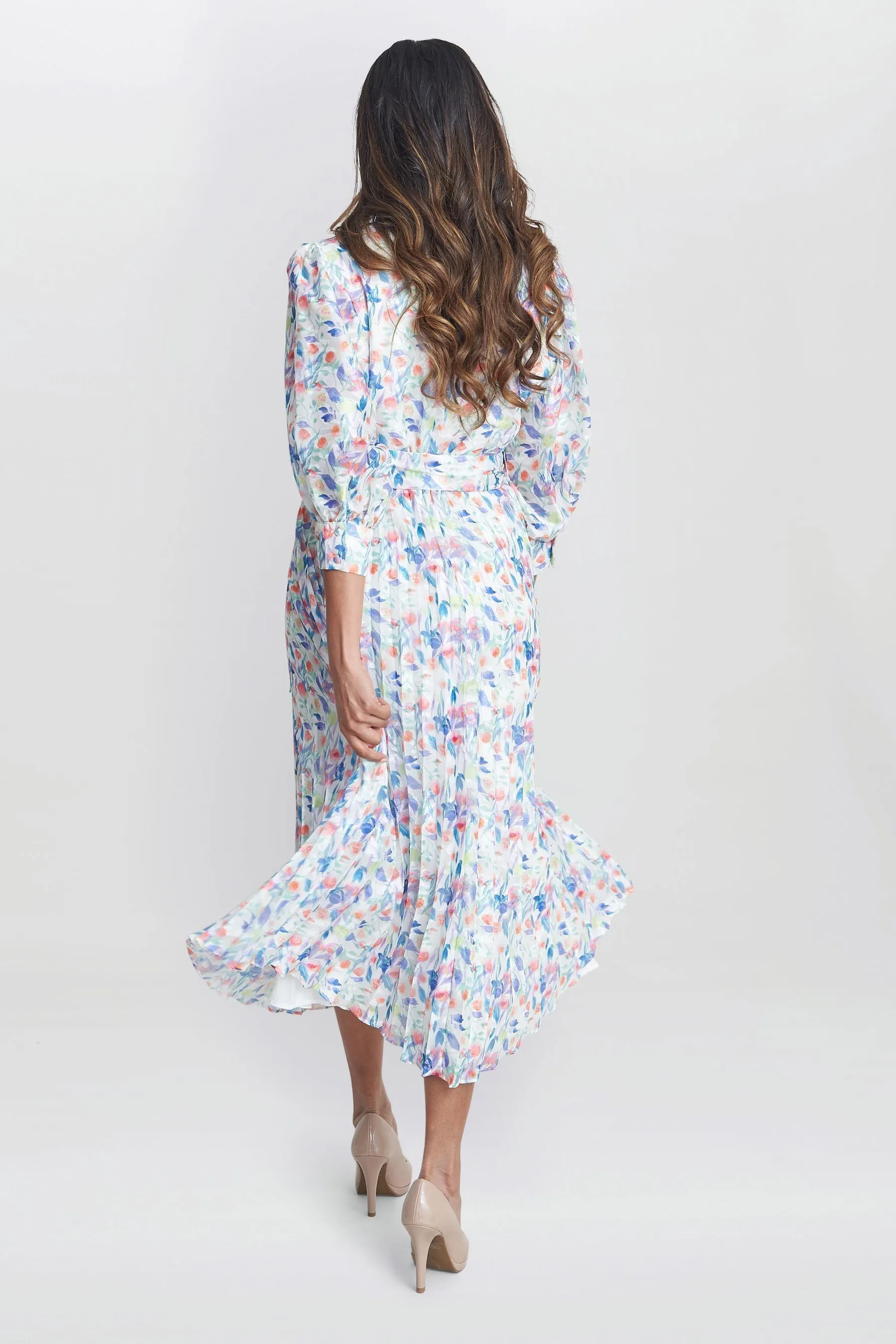 Gina Bacconi Sicily - Stampa Bianco in jacquard - Abito con A pieghe gonna