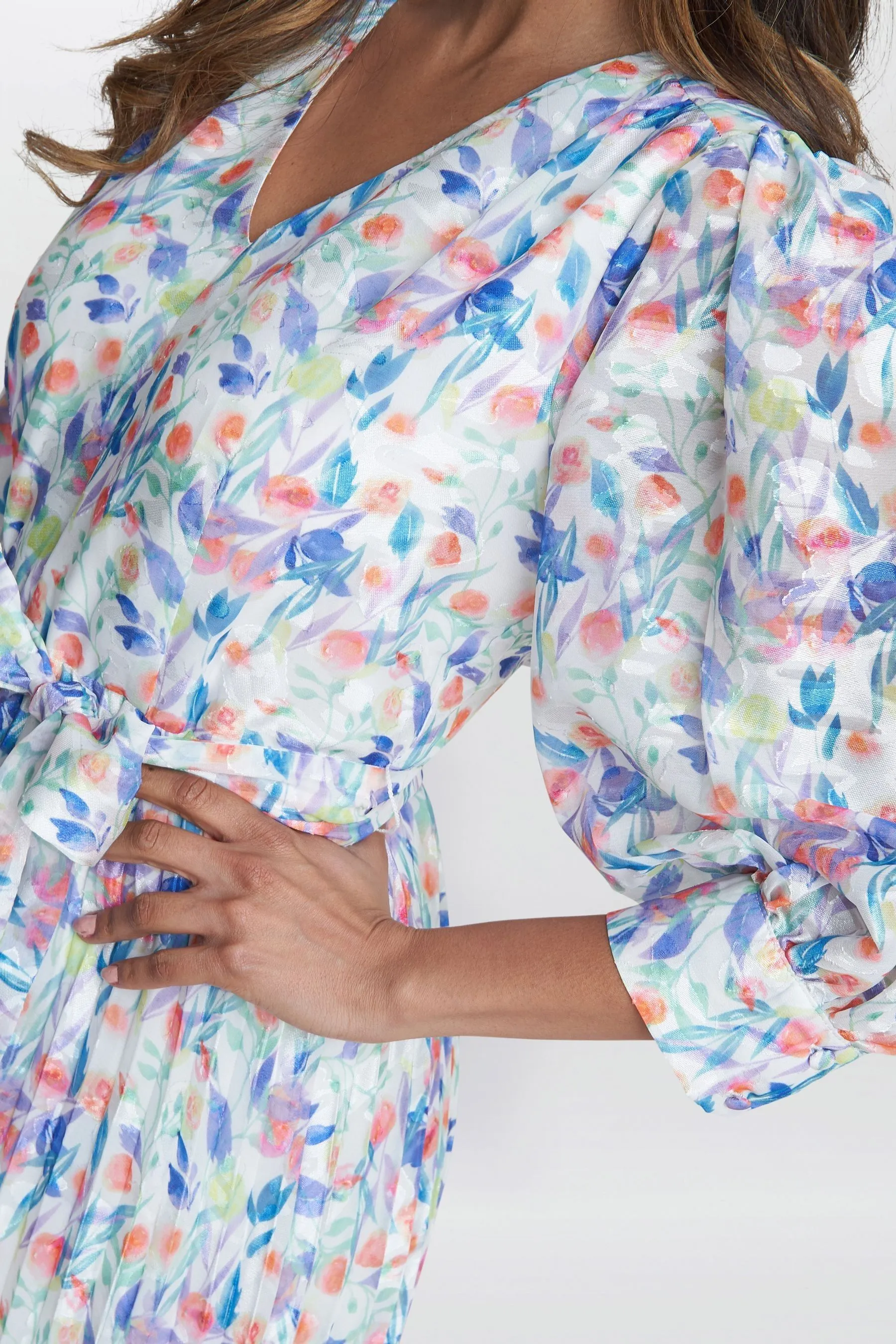 Gina Bacconi Sicily - Stampa Bianco in jacquard - Abito con A pieghe gonna