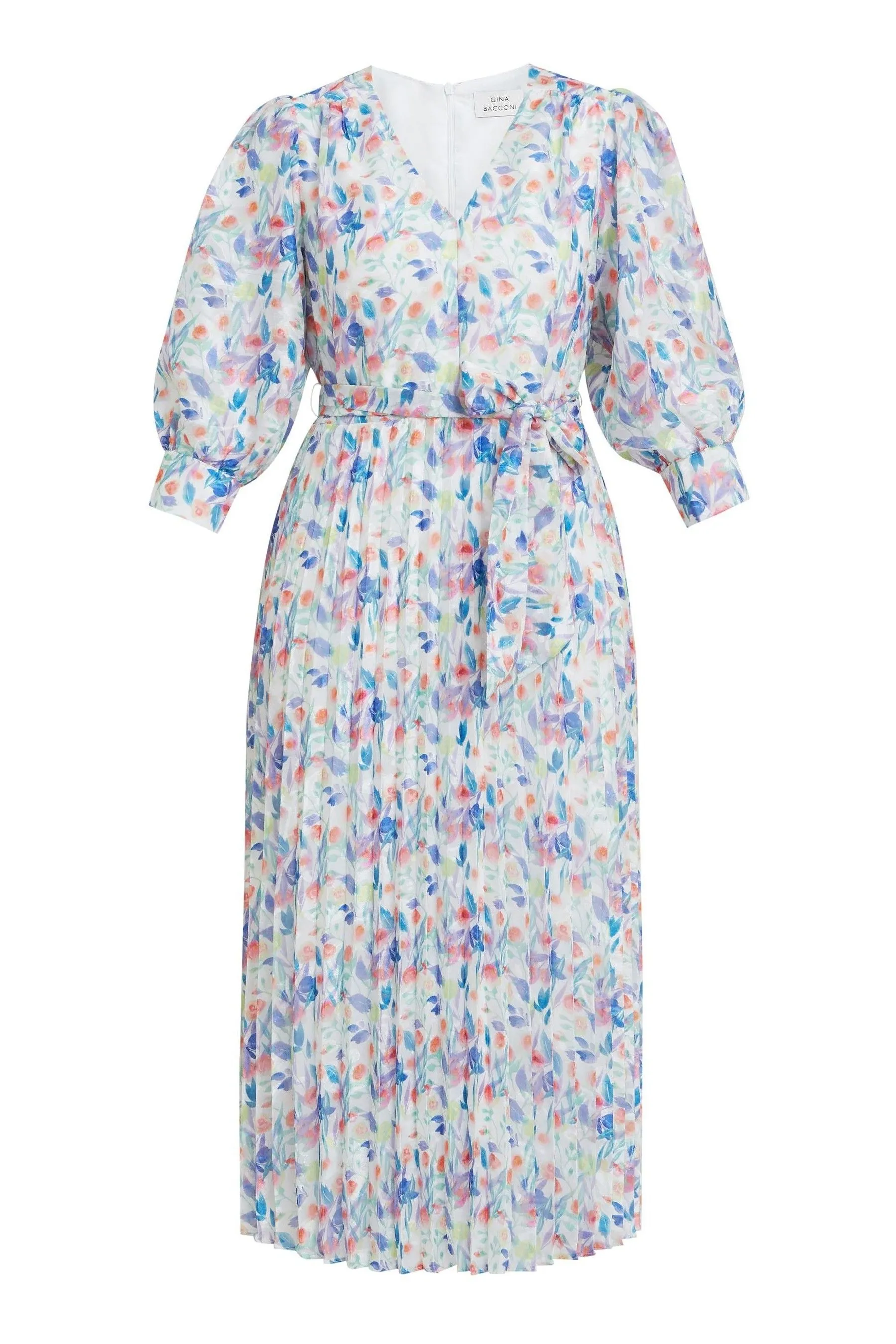 Gina Bacconi Sicily - Stampa Bianco in jacquard - Abito con A pieghe gonna