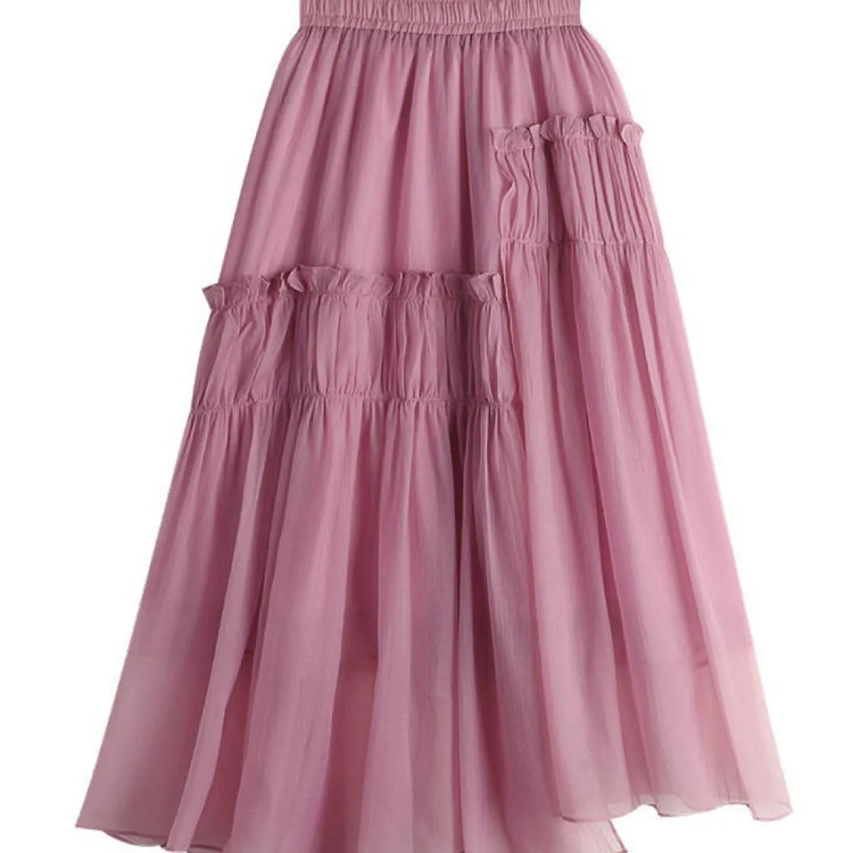 Gonna arricciata dal design elegante irregolare da donna Moda elastica a vita alta Gonne a pieghe a pieghe rosa 2023 Estate K266