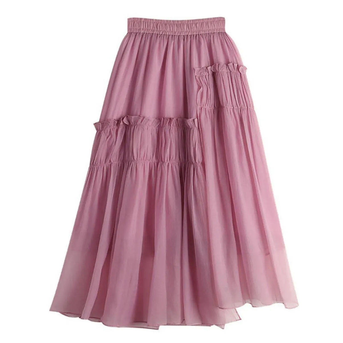 Gonna arricciata dal design elegante irregolare da donna Moda elastica a vita alta Gonne a pieghe a pieghe rosa 2023 Estate K266