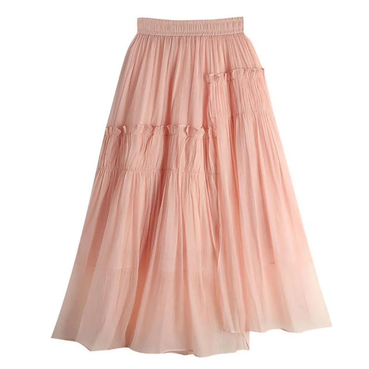 Gonna arricciata dal design elegante irregolare da donna Moda elastica a vita alta Gonne a pieghe a pieghe rosa 2023 Estate K266